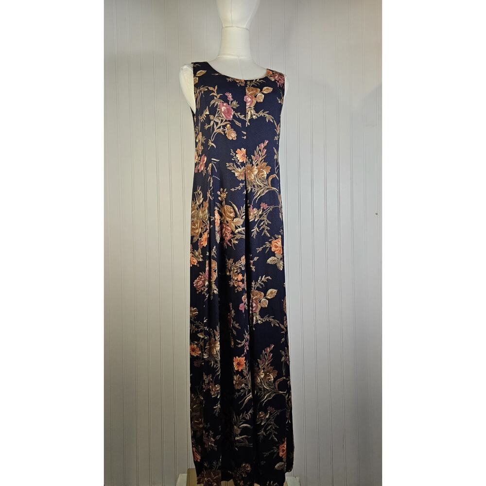Laura Ashley Navy Blue Floral 90's Maxi Dress Women’s Size 6 Vintage Bohemian